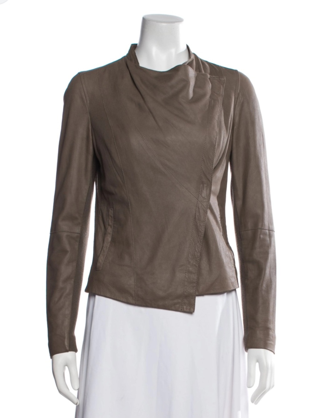 Vince Leather Brown Taupe Asymmetric Scuba Model Moto Jacket Women’s X-Small